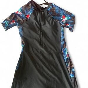Black and Blue Floral Women's Swim Dress